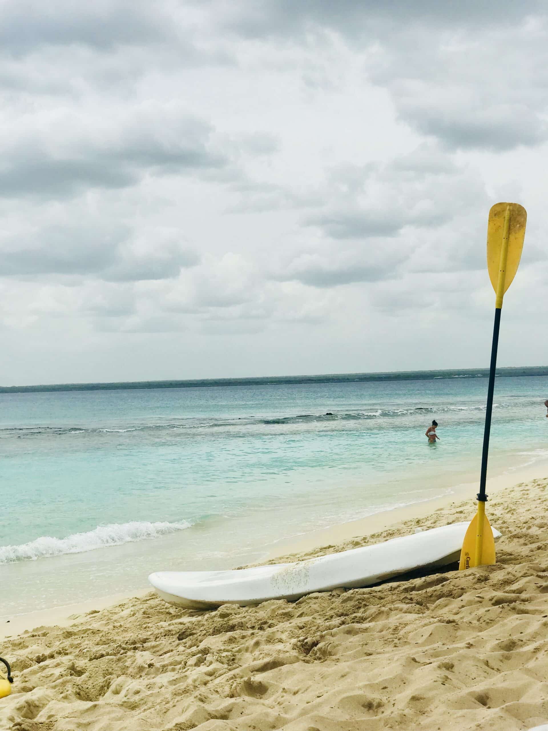 beach with a paddle board